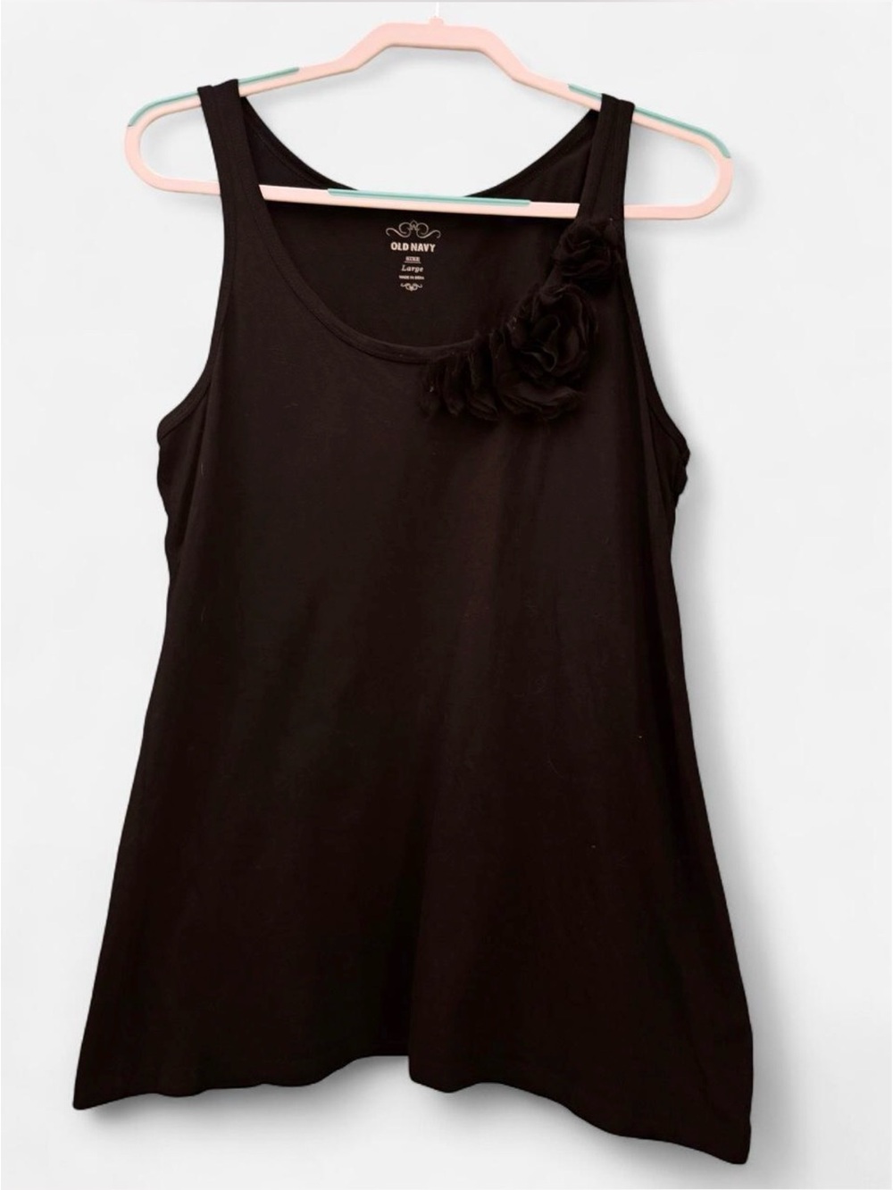 Old Navy Black Tank Top with Floral Shoulder Detail